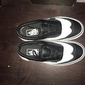 vans black and white two tone leather shoes